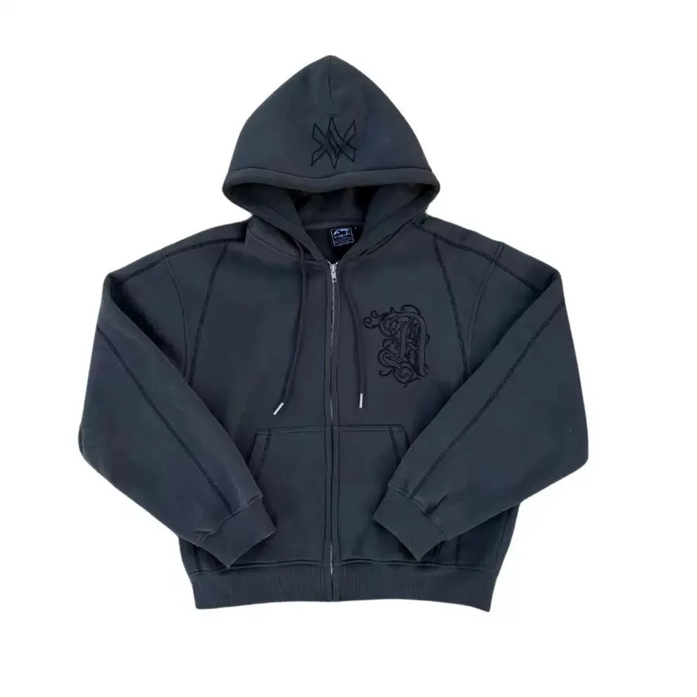 Ensemble 2 Pièces Y2K Américain Unisexe – Sweat Capuche Zip Oversize Broderie Hip Hop + Jogging Casual Homme & Femme | Streetwear