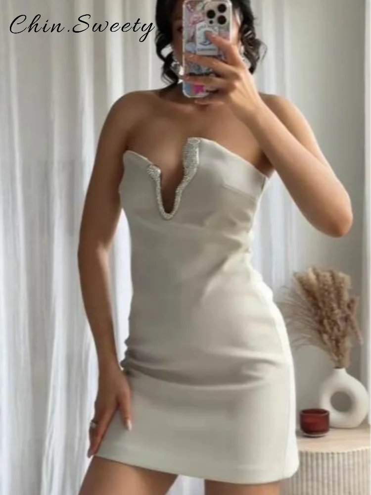 2-teiliges Strass-Set asymmetrisch – Bustier-Crop-Top & sexy Minirock | Abend & Gala 2026