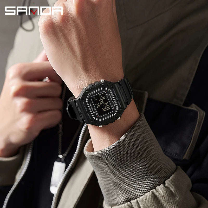 SANDA 2156 Herren Militär Digitaluhr – LED Sport Army Wasserdicht Stoppuhr Großes Zifferblatt