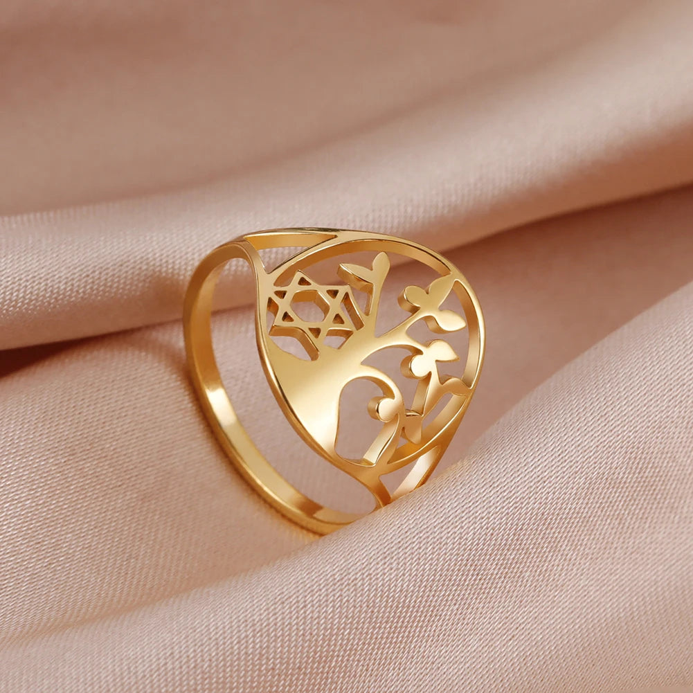 Bague Arbre de Vie Acier Inoxydable Argenté – Symbole Nature & Spiritualité | Bijou Unisexe Couple & Mariage | Cadeau Intemporel