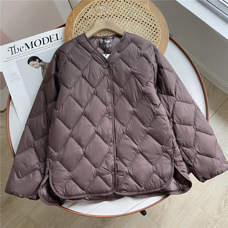Ultraleichte Kragenlose Daunenjacke 90% Entendaunen Damen - Freizeit-Mantel Herbst Winter | Janveny