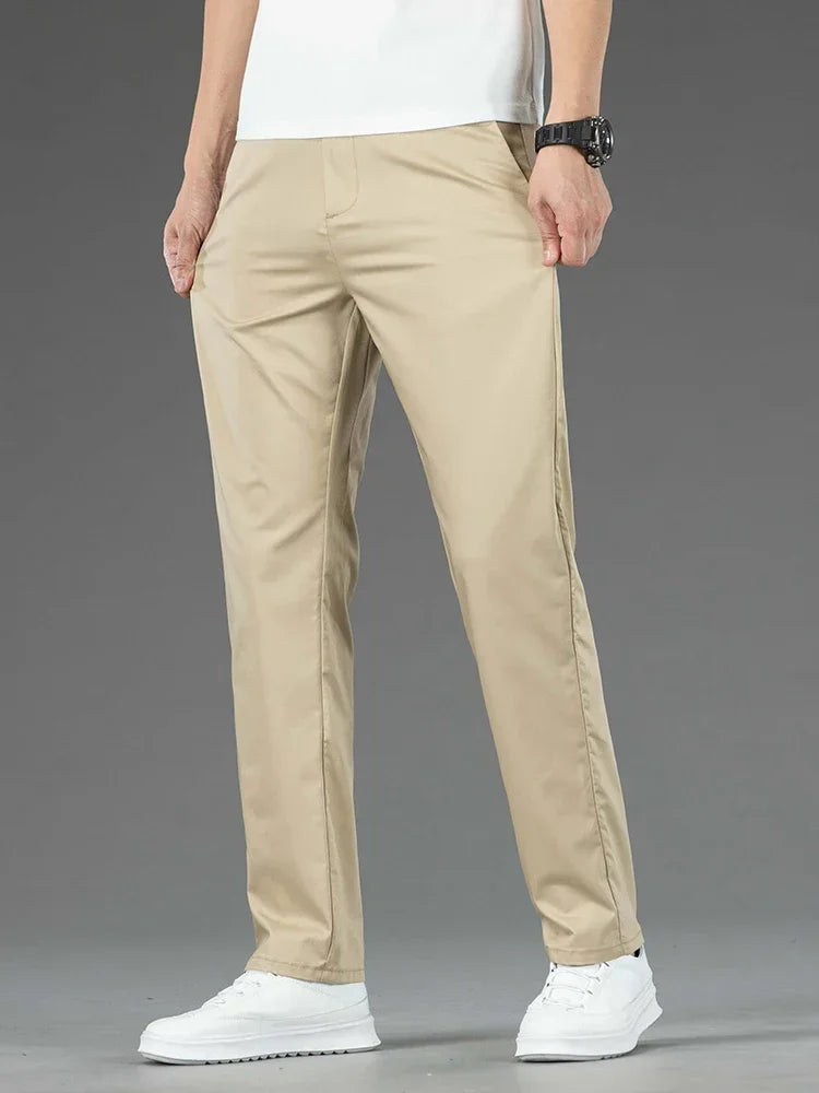 Pantalon Homme Bambou Été Slim Stretch – Léger Business Casual Formel Droit | Noir Gris Kaki | Mode Homme Premium
