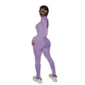 Combinaison Sport Femme Riboée Manches Longues & Zipper – Fitness, Yoga & Workout | Broderie Lucky | Tenue Active Tendance