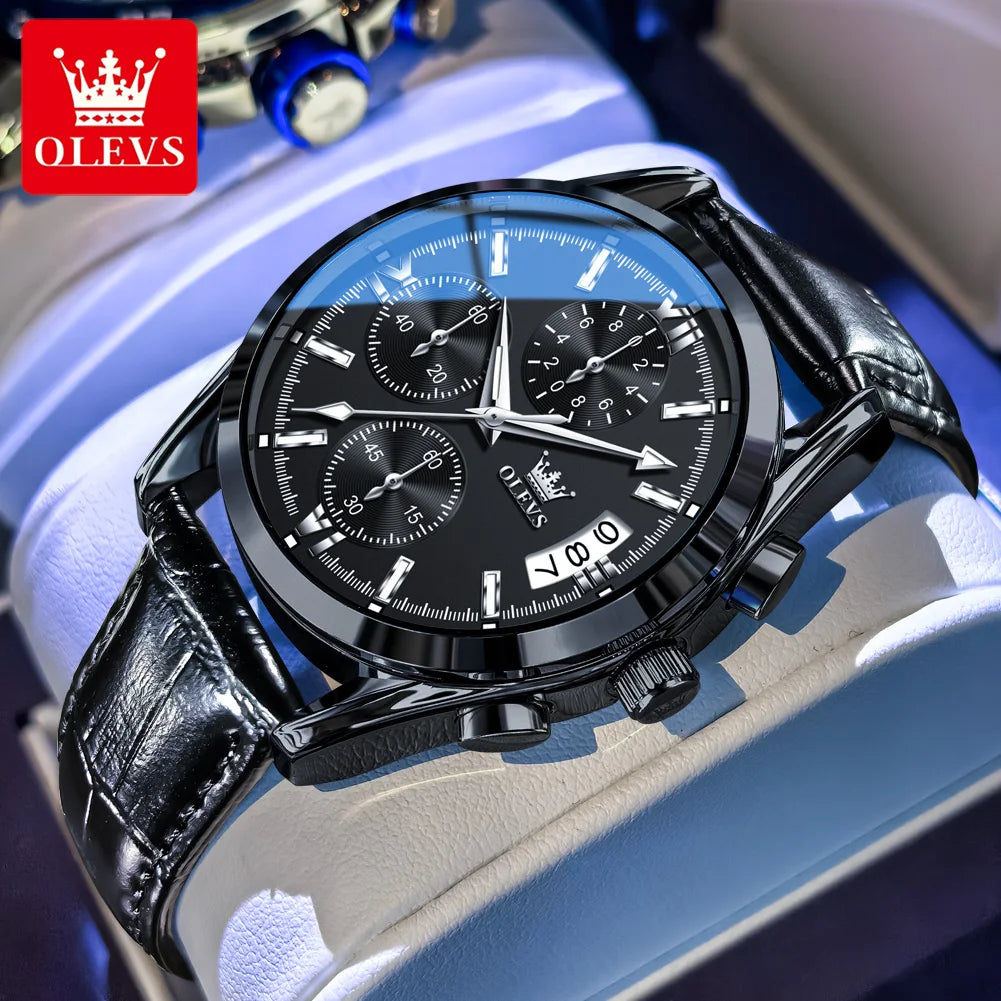 Montre Homme OLEVS 2987 Business Luxe Quartz Cuir Lumineux Date Étanche – Cadeau Sport Élégant
