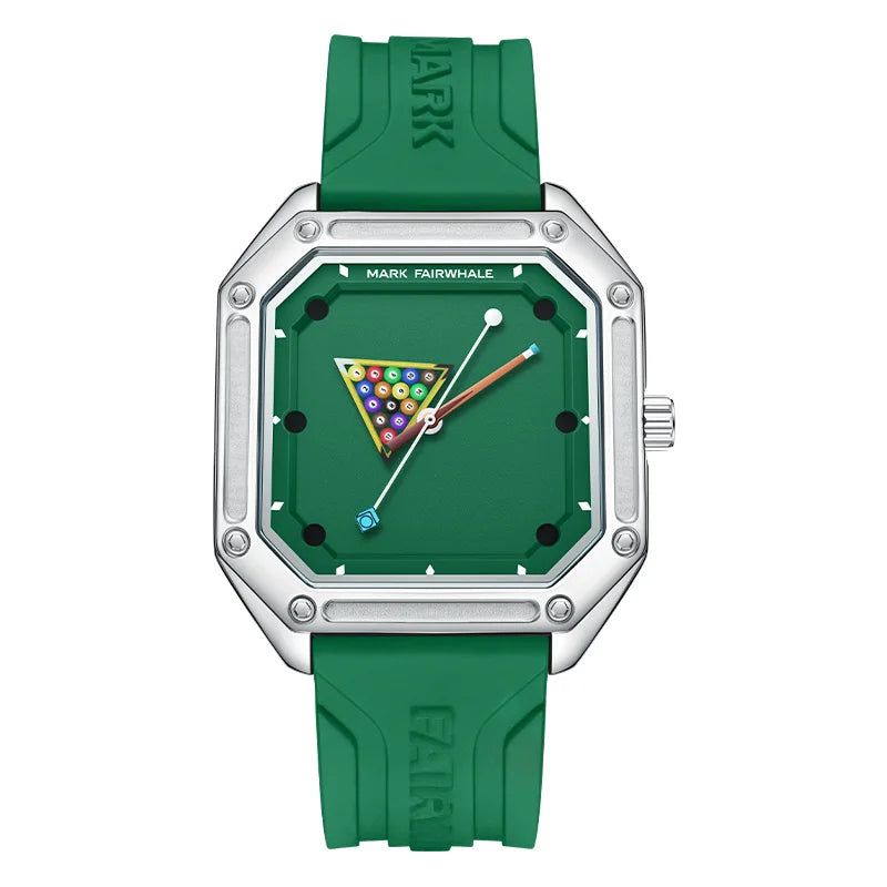 Montre Homme Mark Fairwhale 5047 Quartz Carré – Cadran Billard Lumineux Caoutchouc Fashion