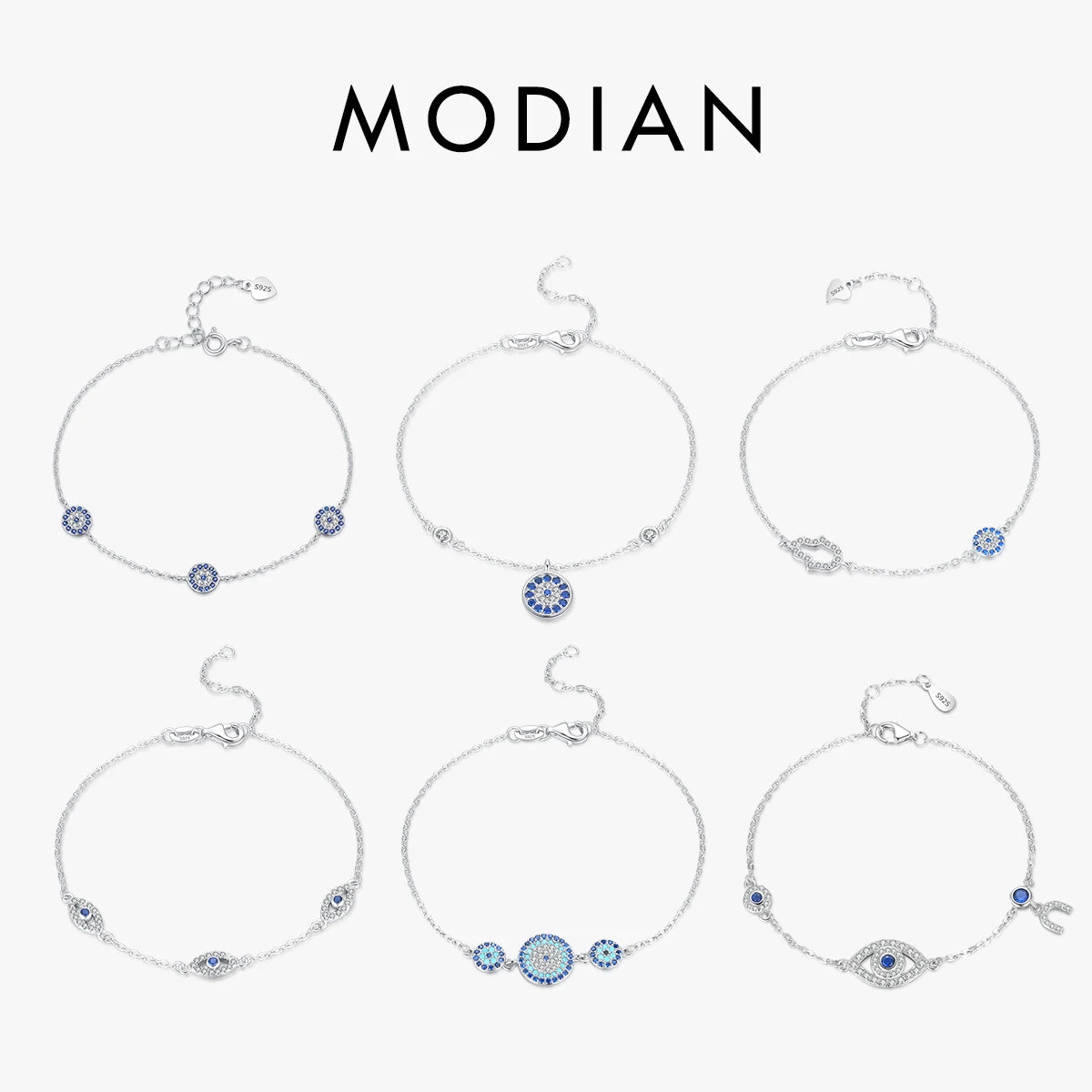 Bracelet Argent 925 Pur MODIAN Luxe – Yeux Turquoise Bleu & Zircon Cubique Cristal Transparent | Bijou Fin Femme Chaîne Maille Élégante & Hypoallergénique
