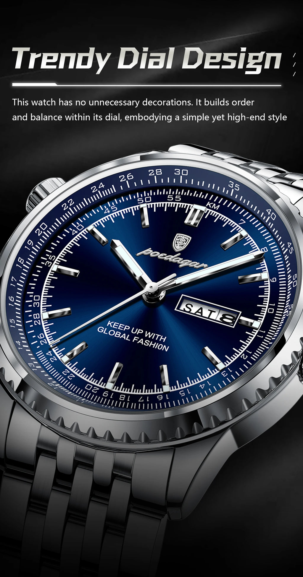 Montre Homme POEDAGAR Militaire Luxe Quartz – Acier Date Semaine Lumineux Étanche Fashion