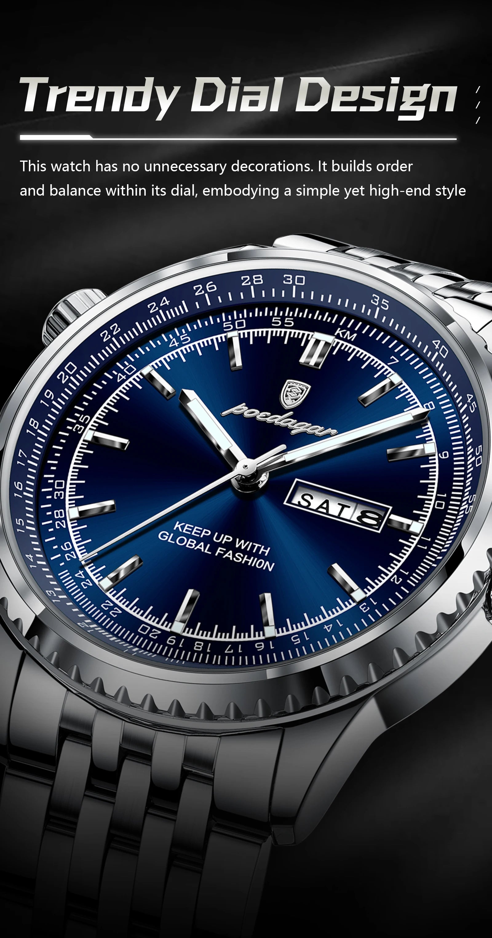 Montre Homme POEDAGAR Militaire Luxe Quartz – Acier Date Semaine Lumineux Étanche Fashion