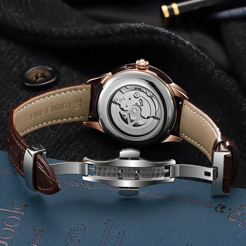 Montre Homme Tourbillon Automatique Mécanique – Cadran Strass Lumineux Sport Étanche Acier