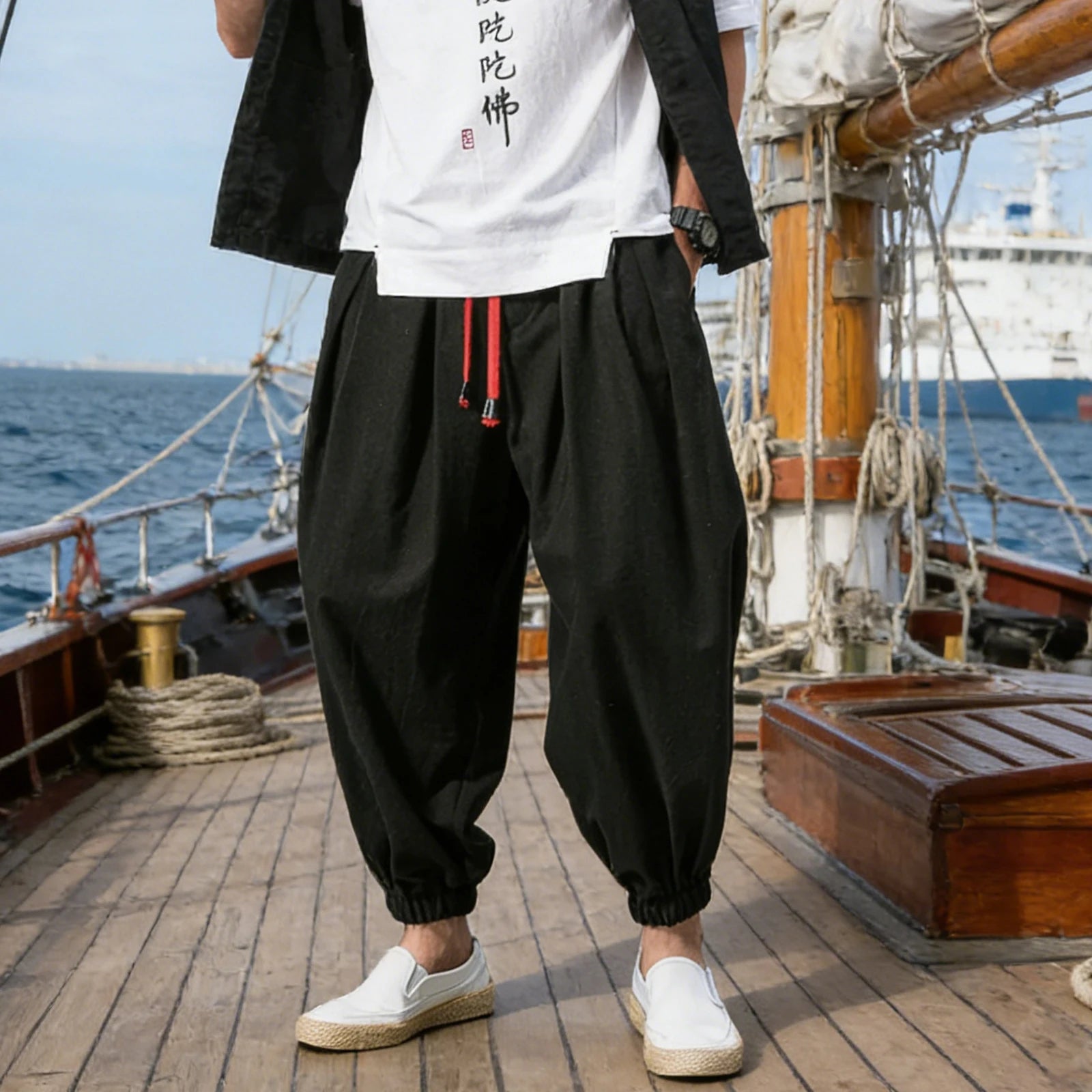 Pantalon Homme Style Chinois Casual Plage Été Voyage Léger Confortable Printemps Automne Fashion Tendance – Pantalon Ethnique Chic Vacances | Mode Homme Premium