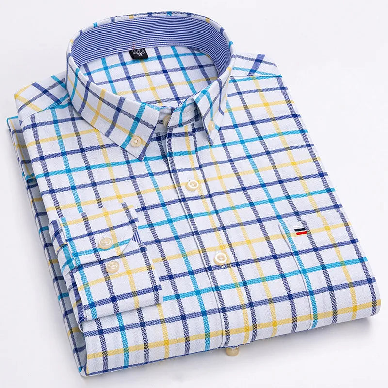 Chemise Homme 100% Coton Manches Longues Carreaux Oxford Casual Business Grande Taille 5XL 6XL 7XL | Chemise Oxford Premium
