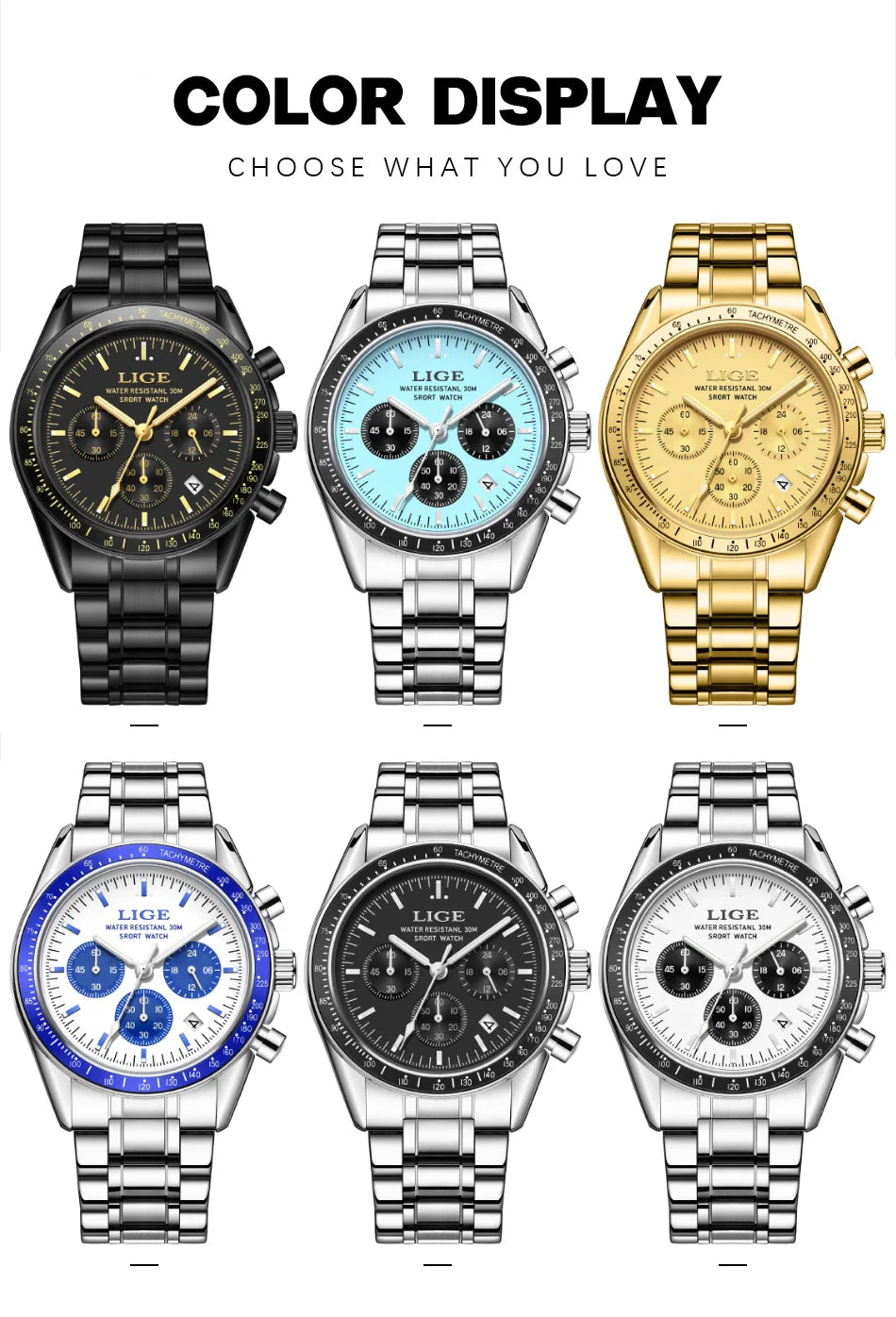 Herrenuhr LIGE Luxus Fashion Quarz – Edelstahl Leuchtend Wasserdicht Trendig