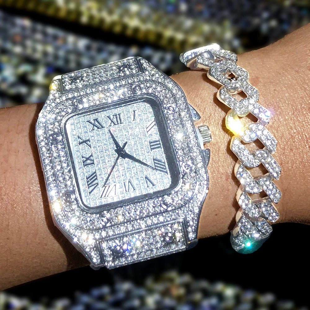 Montre Unisexe Moissanite Iced Out Hip Hop – Diamant Acier Inoxydable Étincelante Luxe
