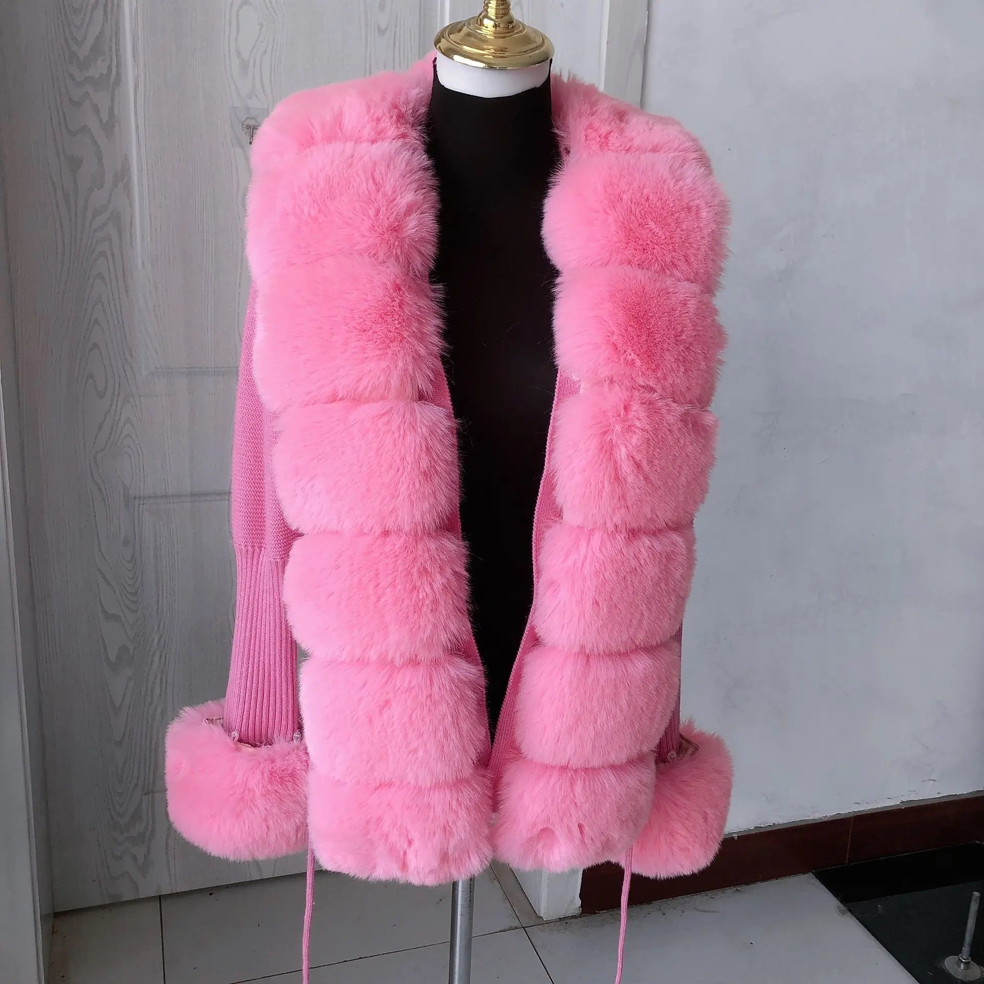Damen Cardigan Strick Kragen Kunstpelz Fuchs Elegant – Chic & Luxuriöser Pullover Mantel | Frühling Herbst