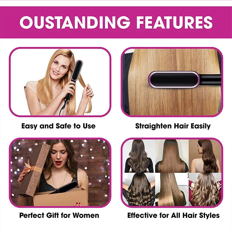 Lisseur Brosse Chauffante Électrique Multifonction – Peigne Professionnel Coiffure Rapide
