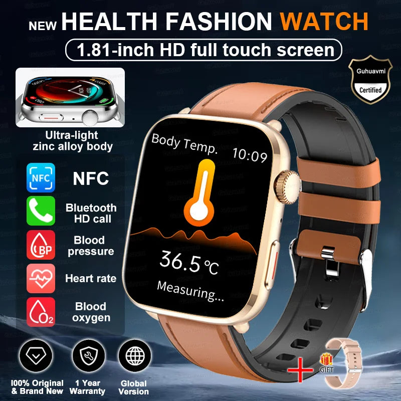 Smartwatch 2025 Unisex Gesundheit NFC Bluetooth – Blutdruck Sauerstoff Sport Anrufe | Herren & Damen
