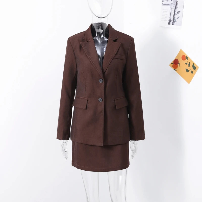 Ensemble Blazer Mini Jupe Femme Élégant – Col Revers Manches Longues Slim Uni | Tenue Bureau Chic 2025