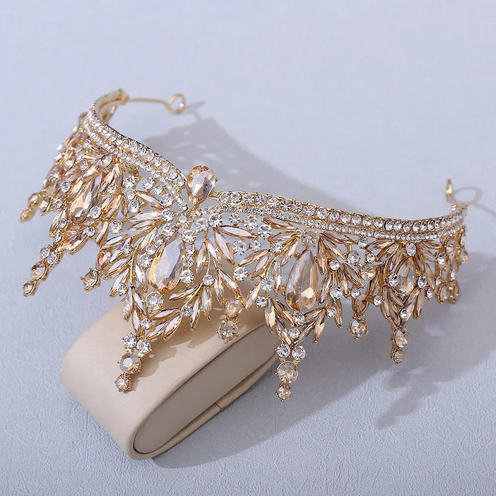 DIEZI Parure Couronne Baroque Mariage Cristal Opale – Tiare Collier Boucles Princesse