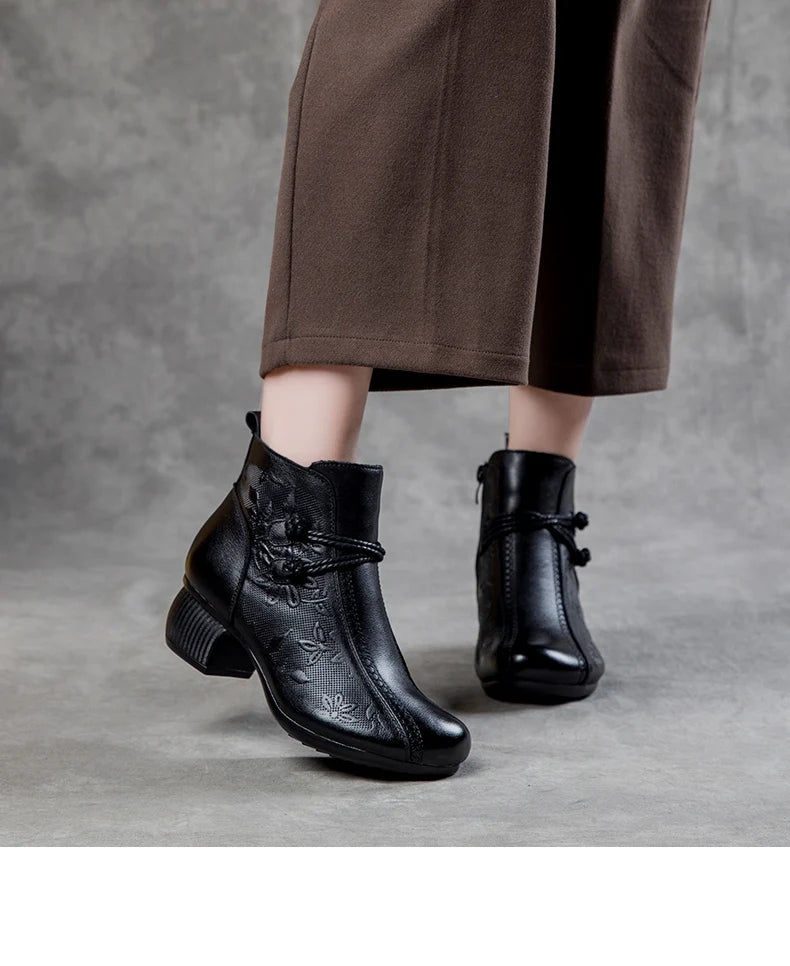 GKTINOO Bottines Cuir Véritable Talon Épais 2026 – Zip Retro Fait Main Automne Hiver