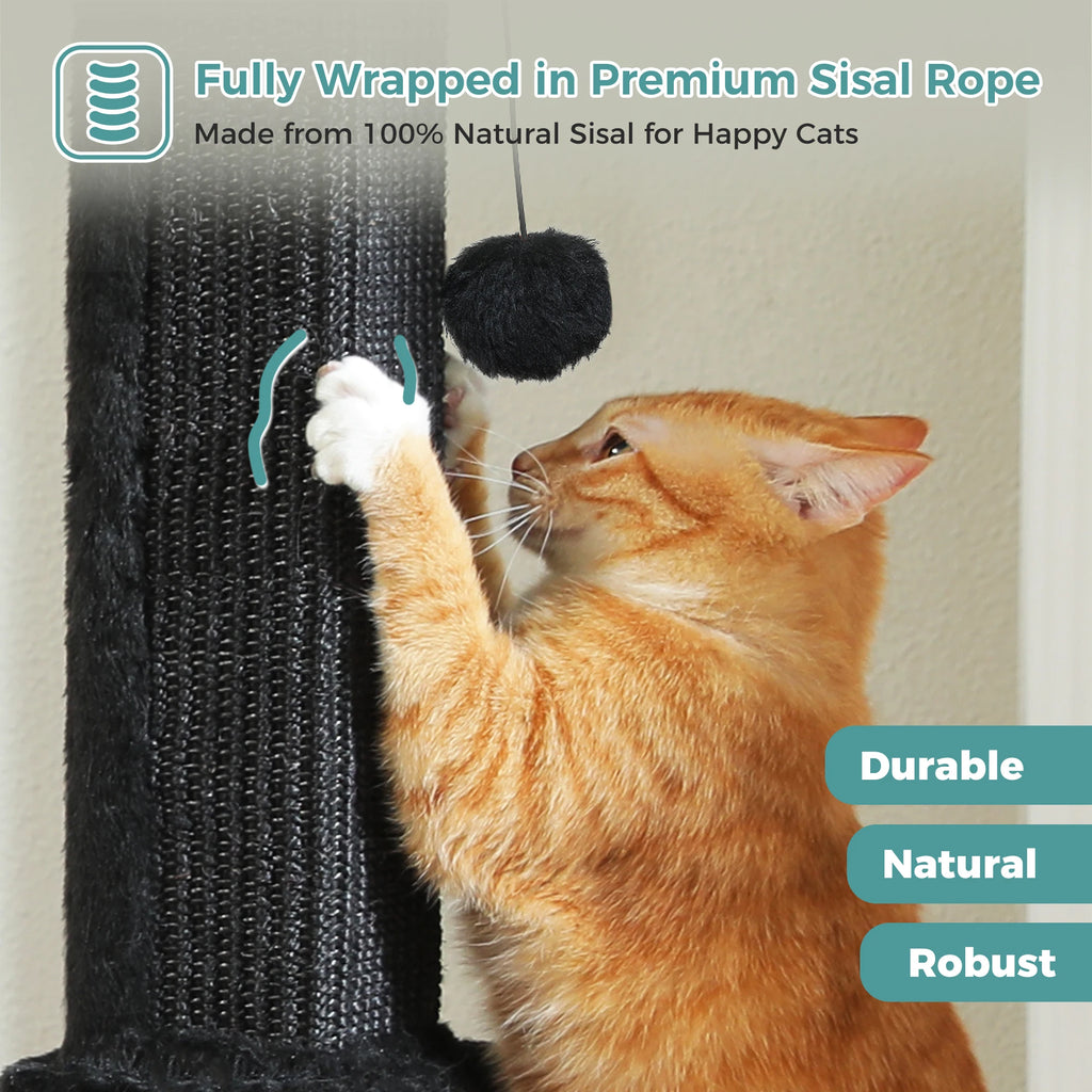 Grand Griffoir Chat Sisal Tressé – Balle Suspendue, Haute Colonne, Jouet & Grattoir pour Chats d'Intérieur Adultes