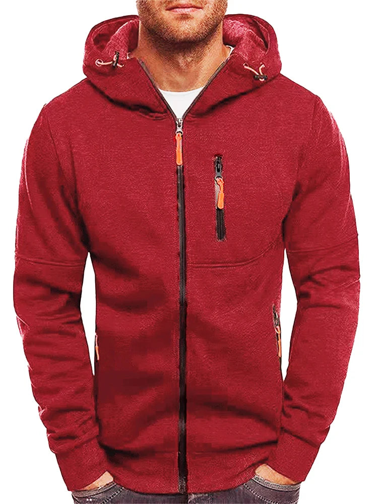 Herren-Kapuzenjacke mit Reißverschluss, einfarbig – Bequeme Sport-Freizeitjacke mit langen Ärmeln für Frühling und Herbst | Premium Herrenmode