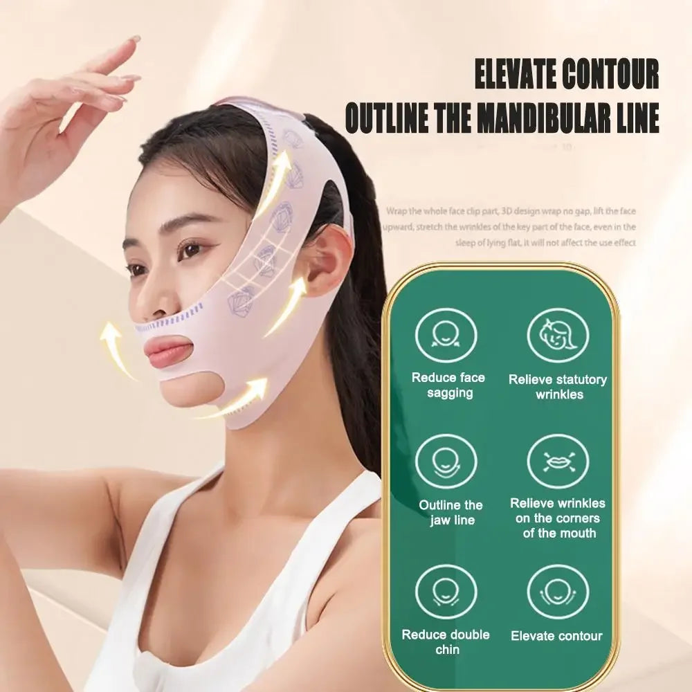 Bandage Lifting Visage V-Line – Masque Affinant Menton & Joues Anti-Rides | Soin Nuit Sculptant