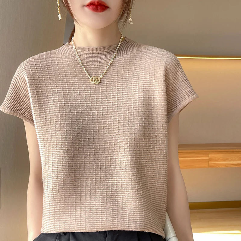 T-Shirt Femme Oversize Col Rond Uni Manches Courtes Doux Casual – Tee Mode Été Confortable | Basique Chic