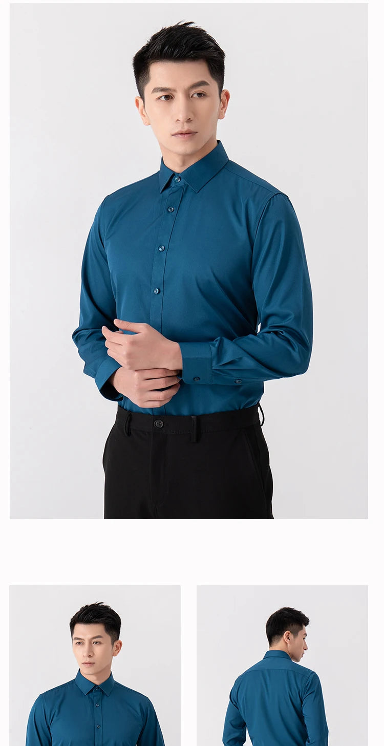 Chemise Homme Slim Fit Couleur Unie – Business Casual Classique Manches Longues Légère | Mode Homme Premium