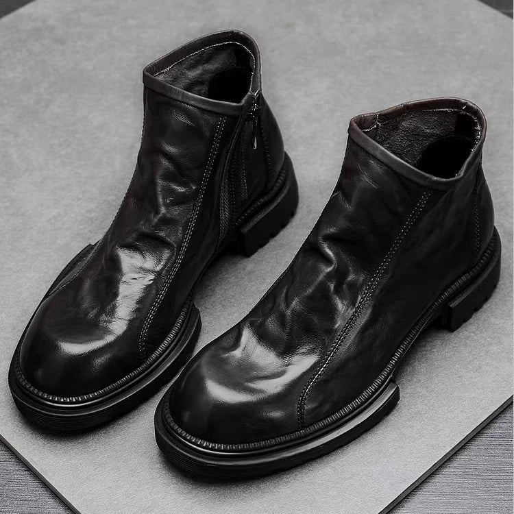 Boots Chelsea High-Top Semelle Épaisse Zipper Homme – Cuir Respirant Tendance Fashion