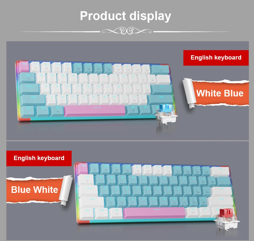 E-YOOSO Z11T Clavier Gaming Mécanique USB – Switch Bleu/Rouge 61 Touches | Russe, Brésilien, Portugais