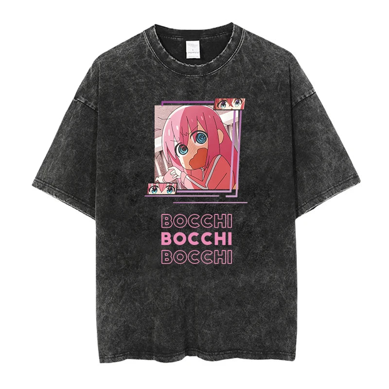 T-Shirt Homme Oversize Bocchi The Rock Anime Manga Imprimé Coton Lavé Col Rond – Fan Art Musique Streetwear | Mode Homme Otaku