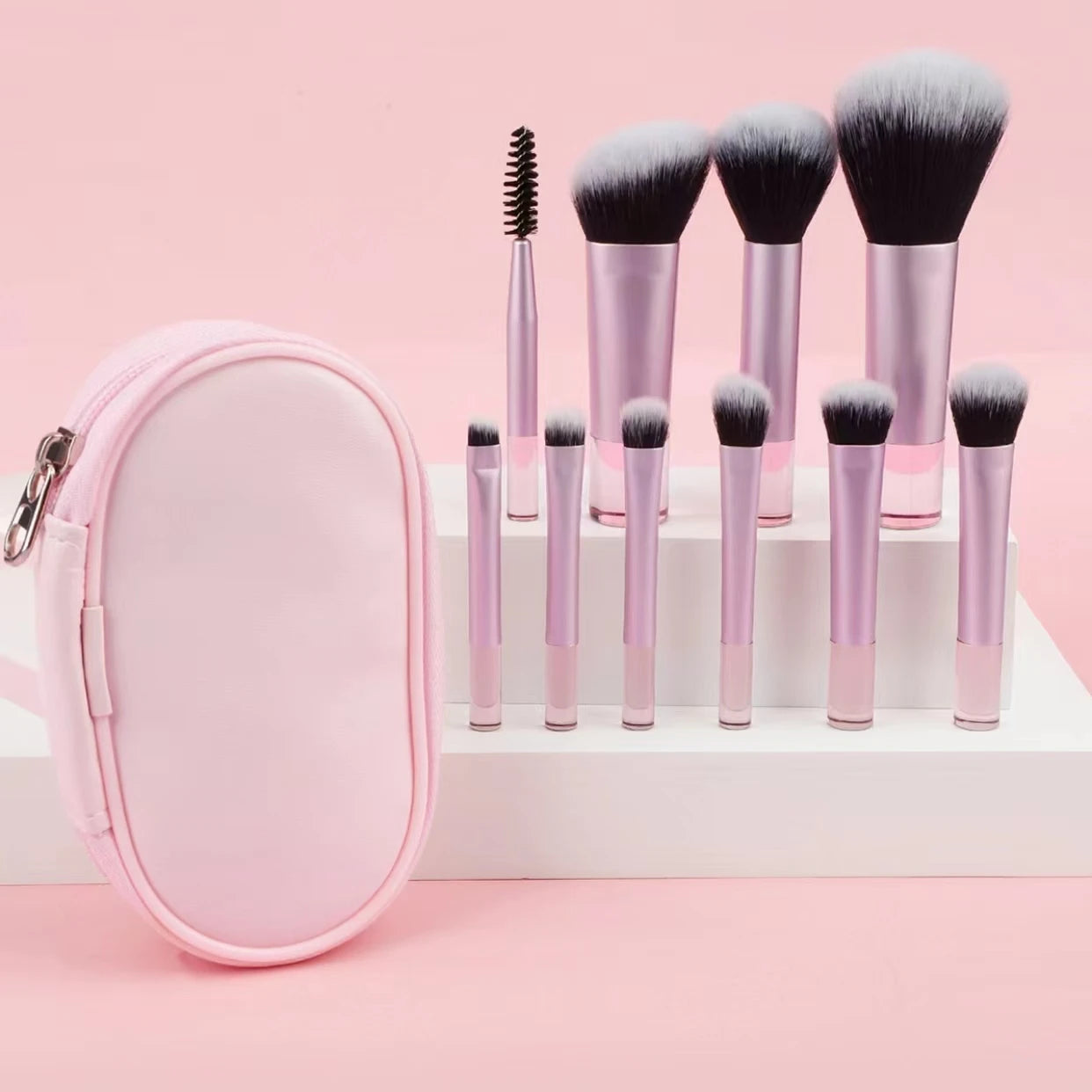 Kit 10 Pinceaux Maquillage Mini – Taille Voyage | Multicolore