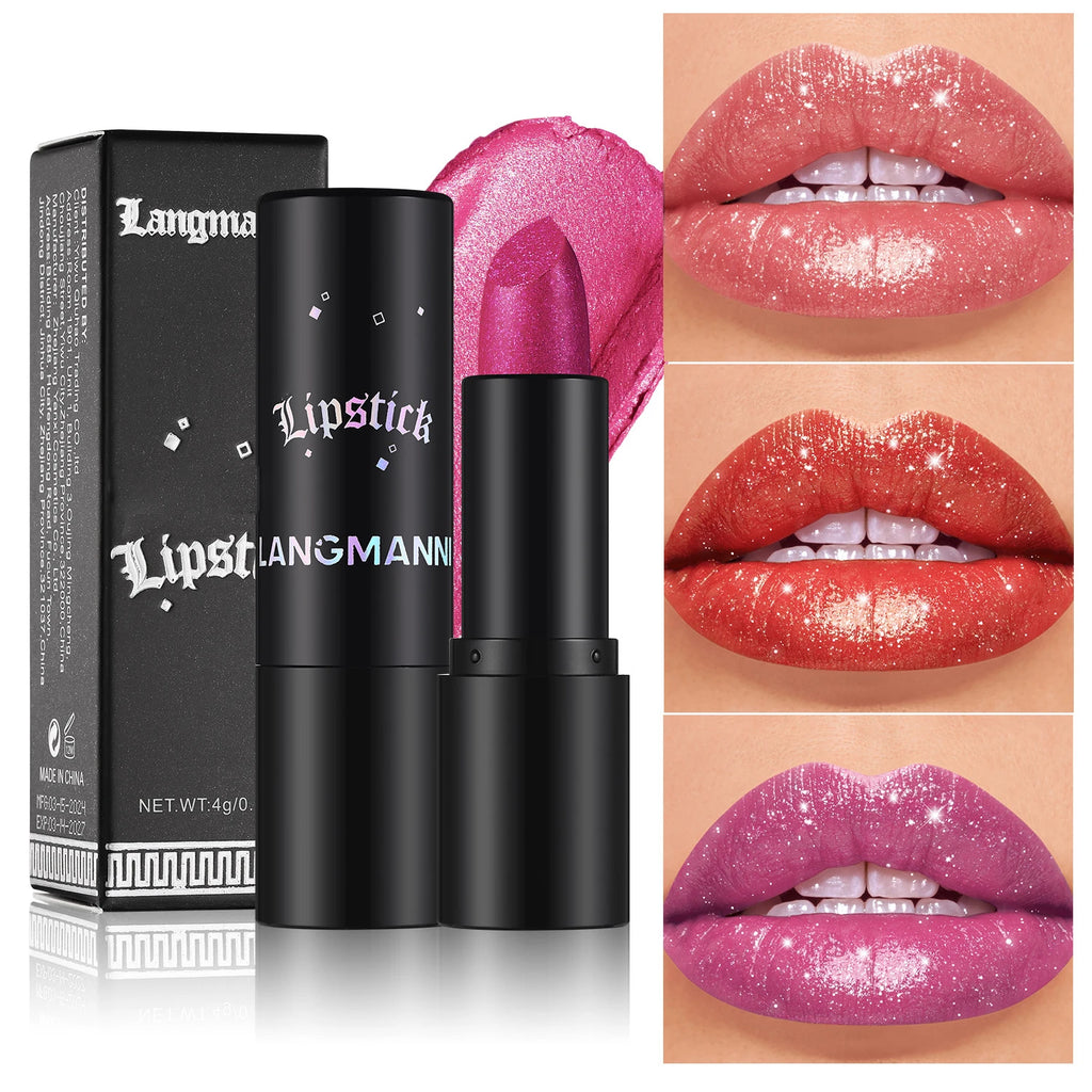 Rouge à Lèvres Métallique Nacré 7 Couleurs – Waterproof Longue Tenue | Diamant Brillant