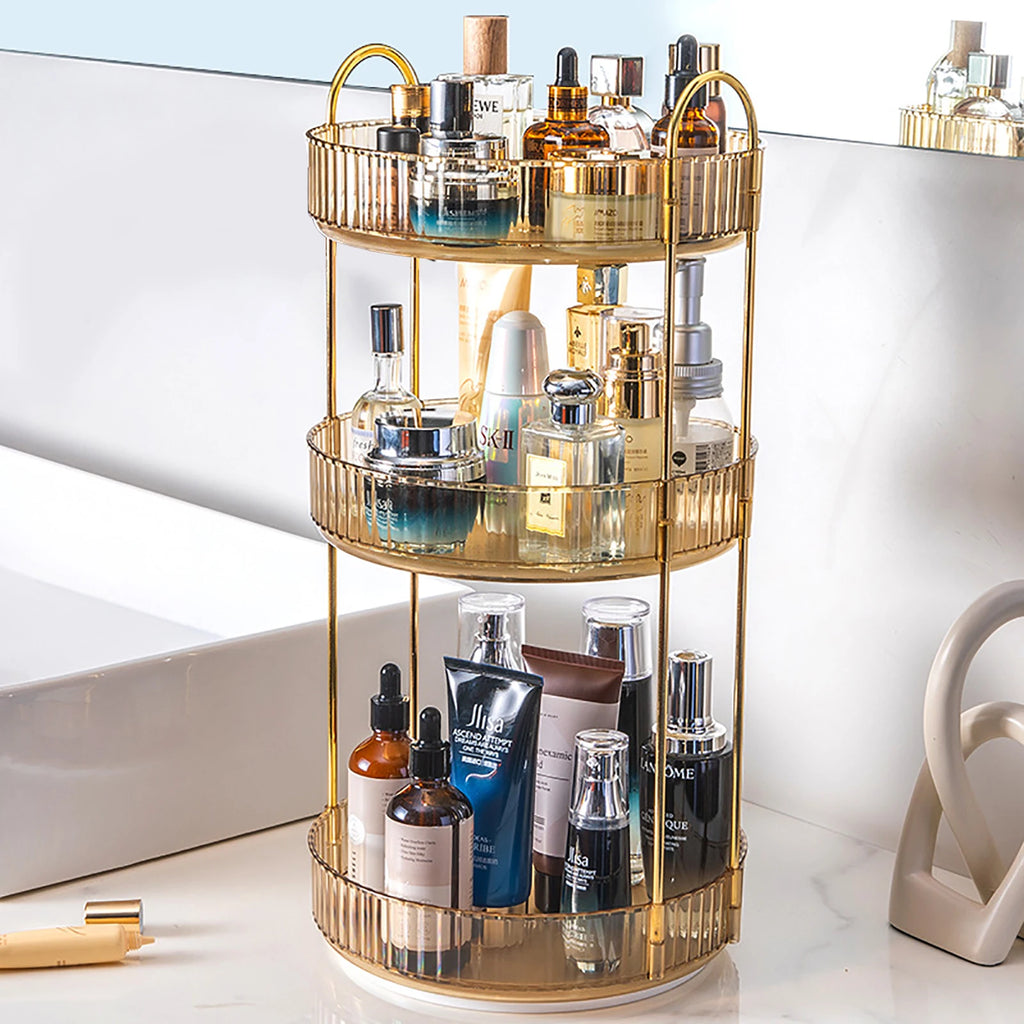 Organisateur Maquillage Rotatif 3 Niveaux Transparent – Grande Capacité | Skincare, Parfums & Cosmétiques | Coiffeuse & Plan de Travail