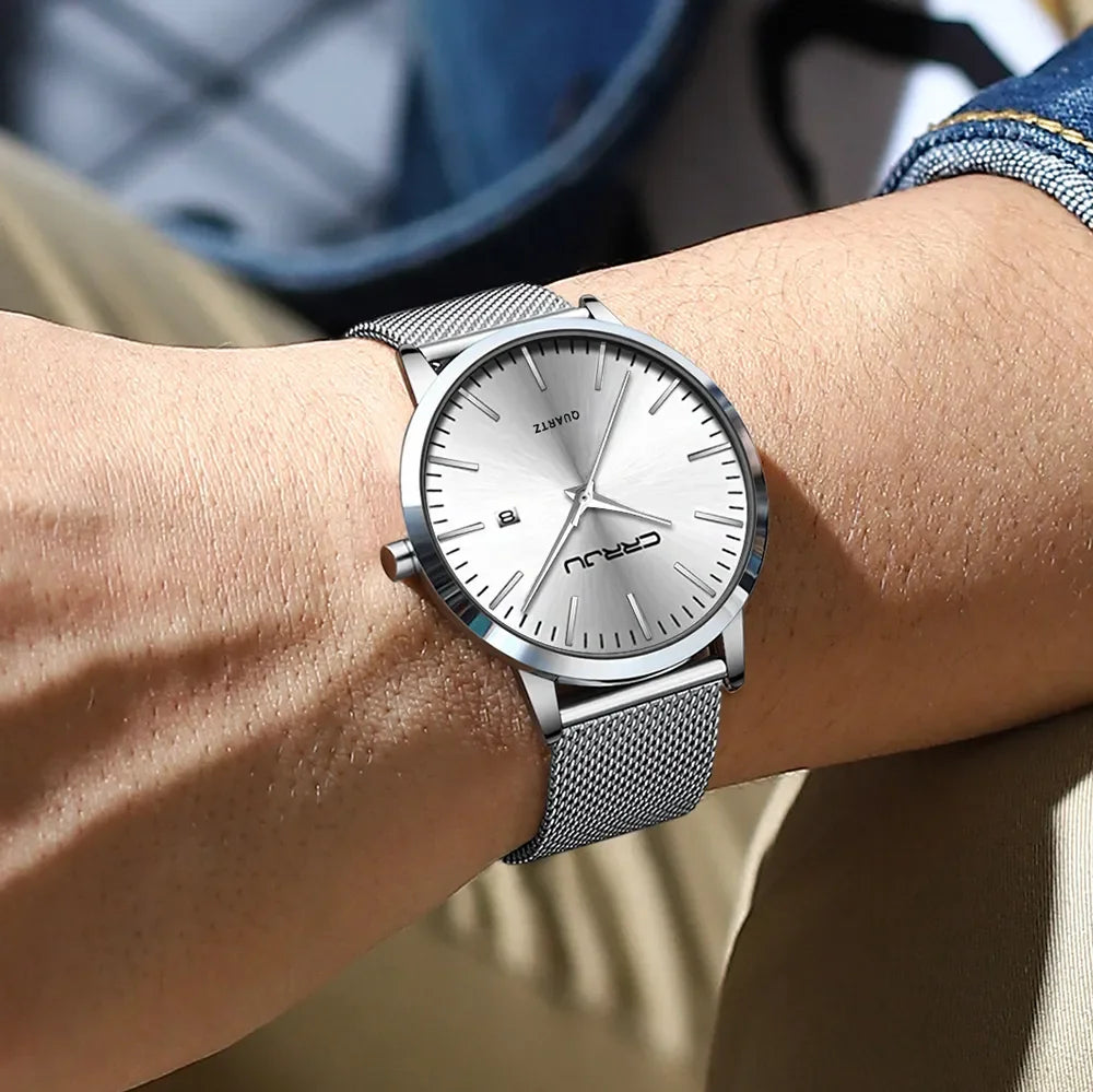 Montre Homme Acier 40mm Ultra-Slim 7mm Maille Métallique – Automatique Minimaliste Classique