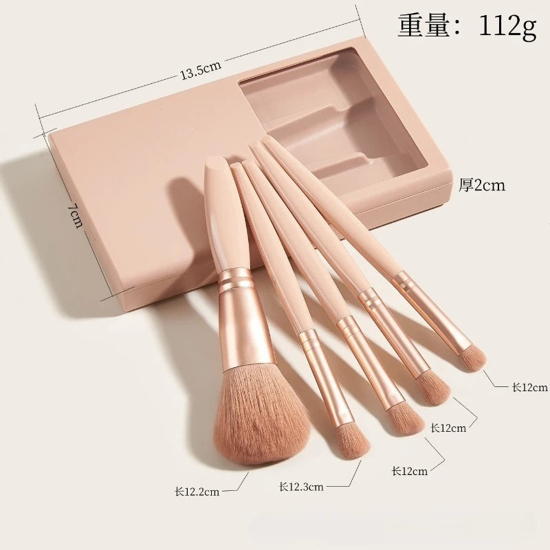 Kit 5 Pinceaux Maquillage Voyage avec Miroir – Pliable & Compact | Mini Set