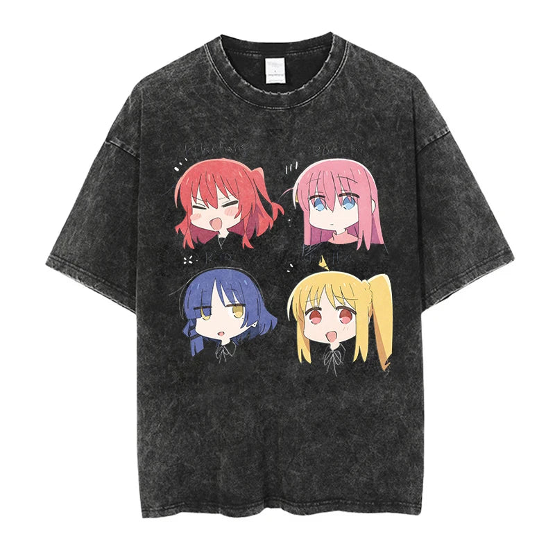 T-Shirt Homme Oversize Bocchi The Rock Anime Manga Imprimé Coton Lavé Col Rond – Fan Art Musique Streetwear | Mode Homme Otaku