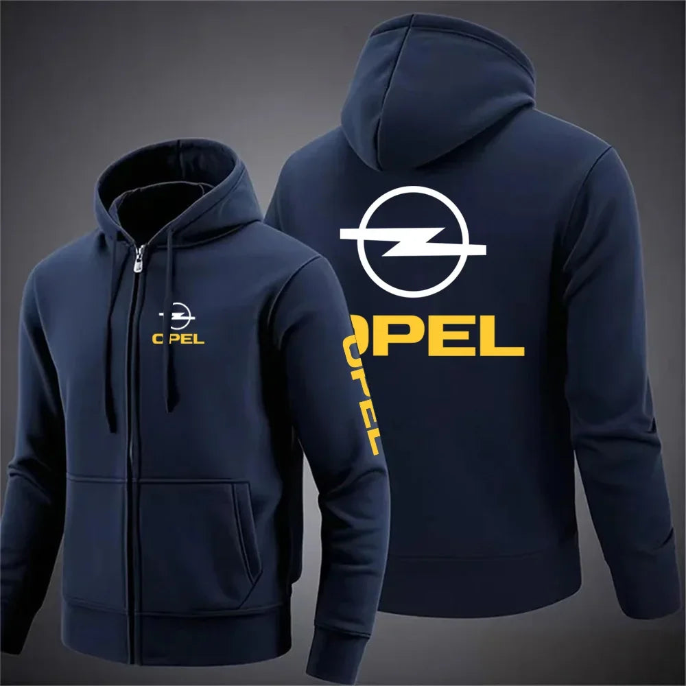 Veste Opel Homme Zip Capuche Imprimée – Sportswear Casual Manches Longues Couleur Unie