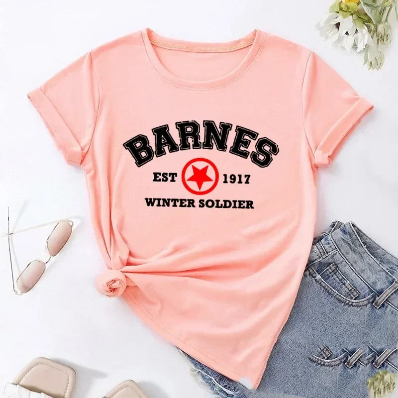 T-Shirt Femme Barnes 1917 Vintage Winter Soldier Bucky Barnes Manches Courtes – Fan Marvel | Été