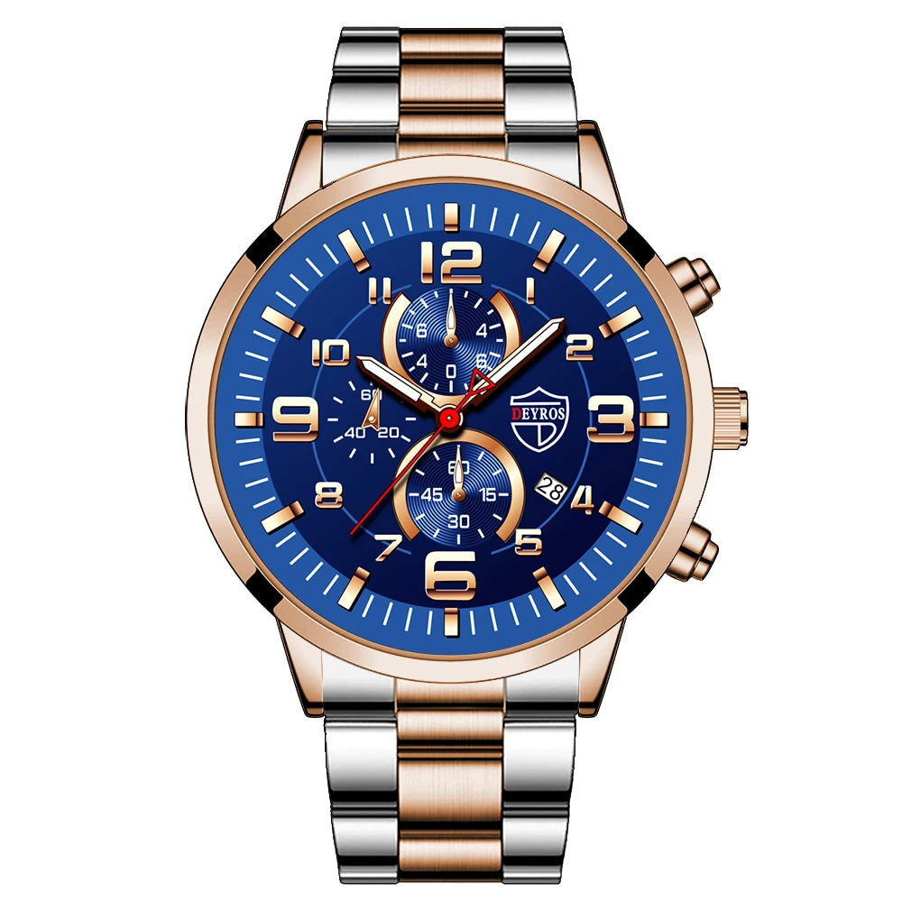 Montre Homme Luxe Quartz Acier Inoxydable Cuir Calendrier Lumineux – Sport Business Fashion