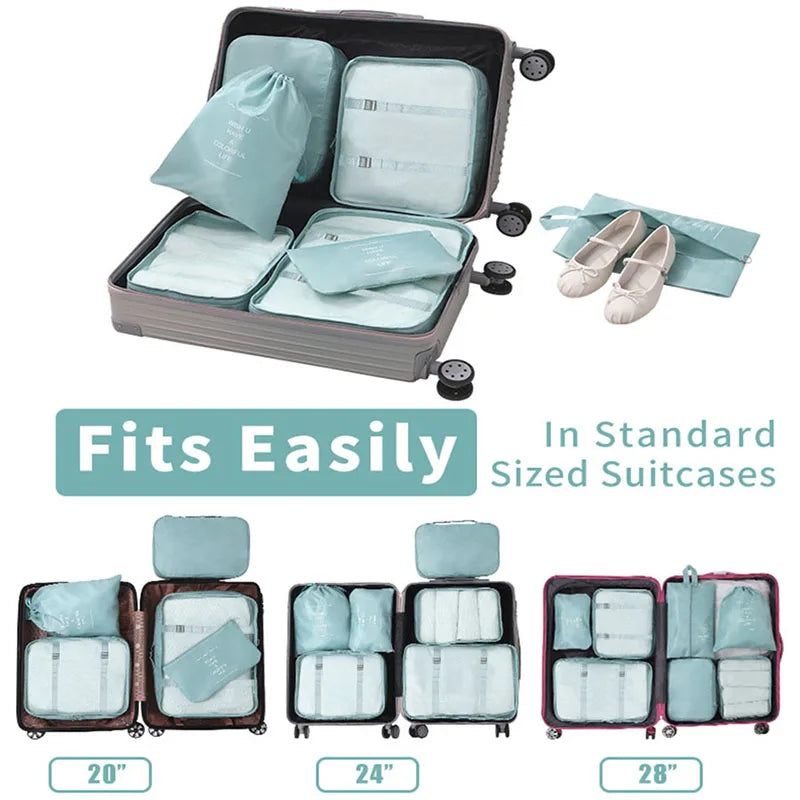 Set 7 Organisateurs de Voyage Packing Cubes – Rangement Valise Vêtements Chaussures Pliable