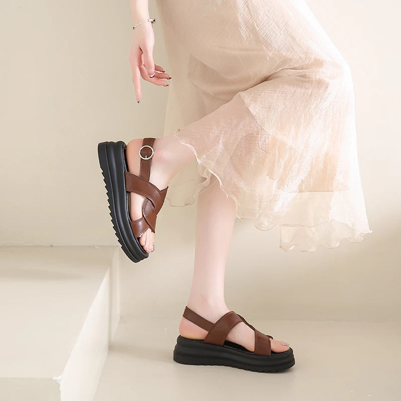 Sandales Romaines Baotou Talon Épais Femme 2025 – Boucle Respirantes Anti-Glisse