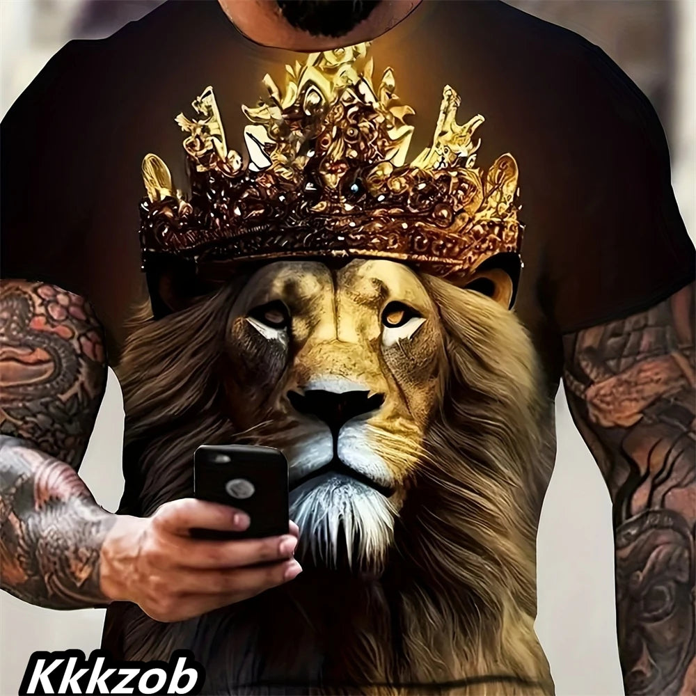 T-Shirt Homme Imprimé Lion Col Rond Manches Courtes Doux Respirant – Casual Outdoor Activités Été Essentiel | Mode Homme Nature