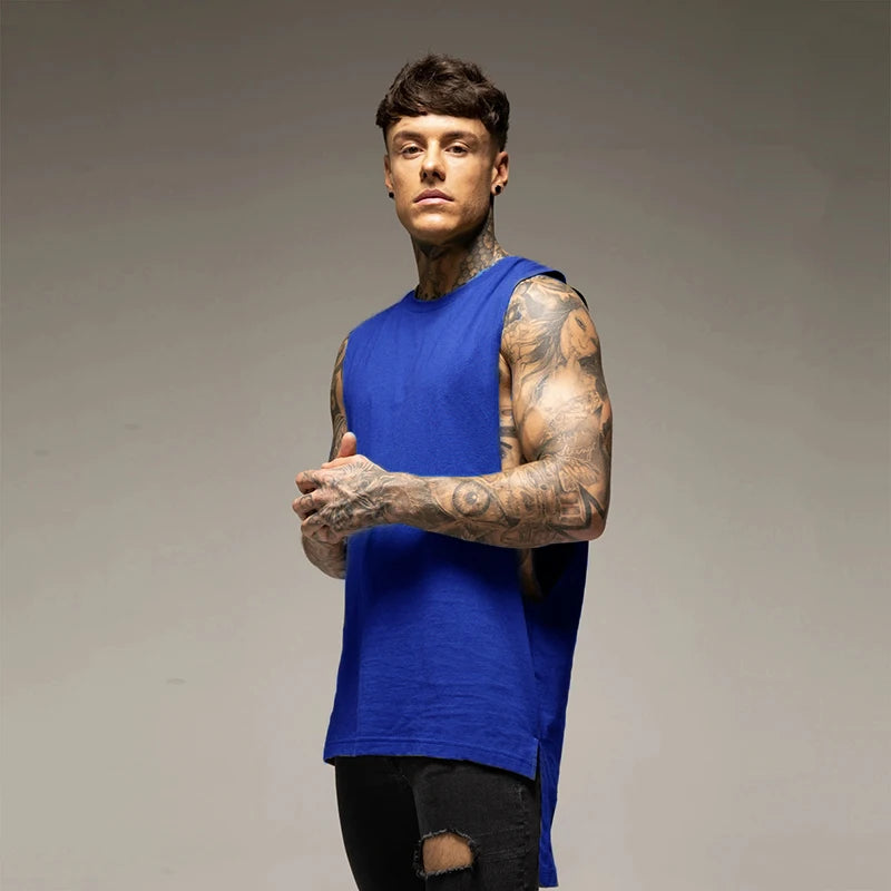 Débardeur Long Homme Coton – Style Hip Hop & Gym | Sans Manches Casual & Fitness | Streetwear Été Tendance