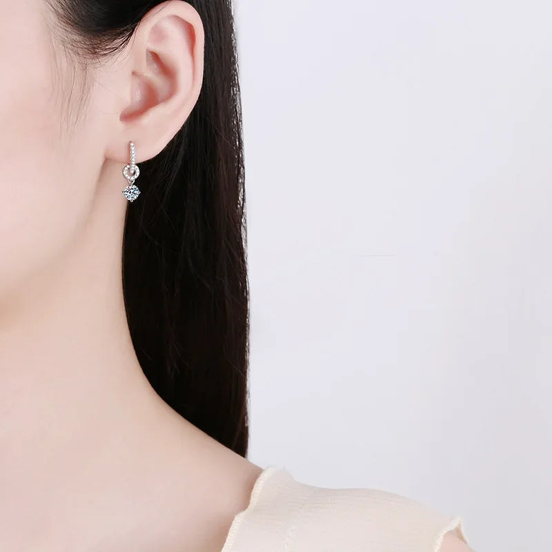 Boucles d'Oreilles Pendantes Moissanite Argent 925 — Bijou Luxe Mariage Anniversaire