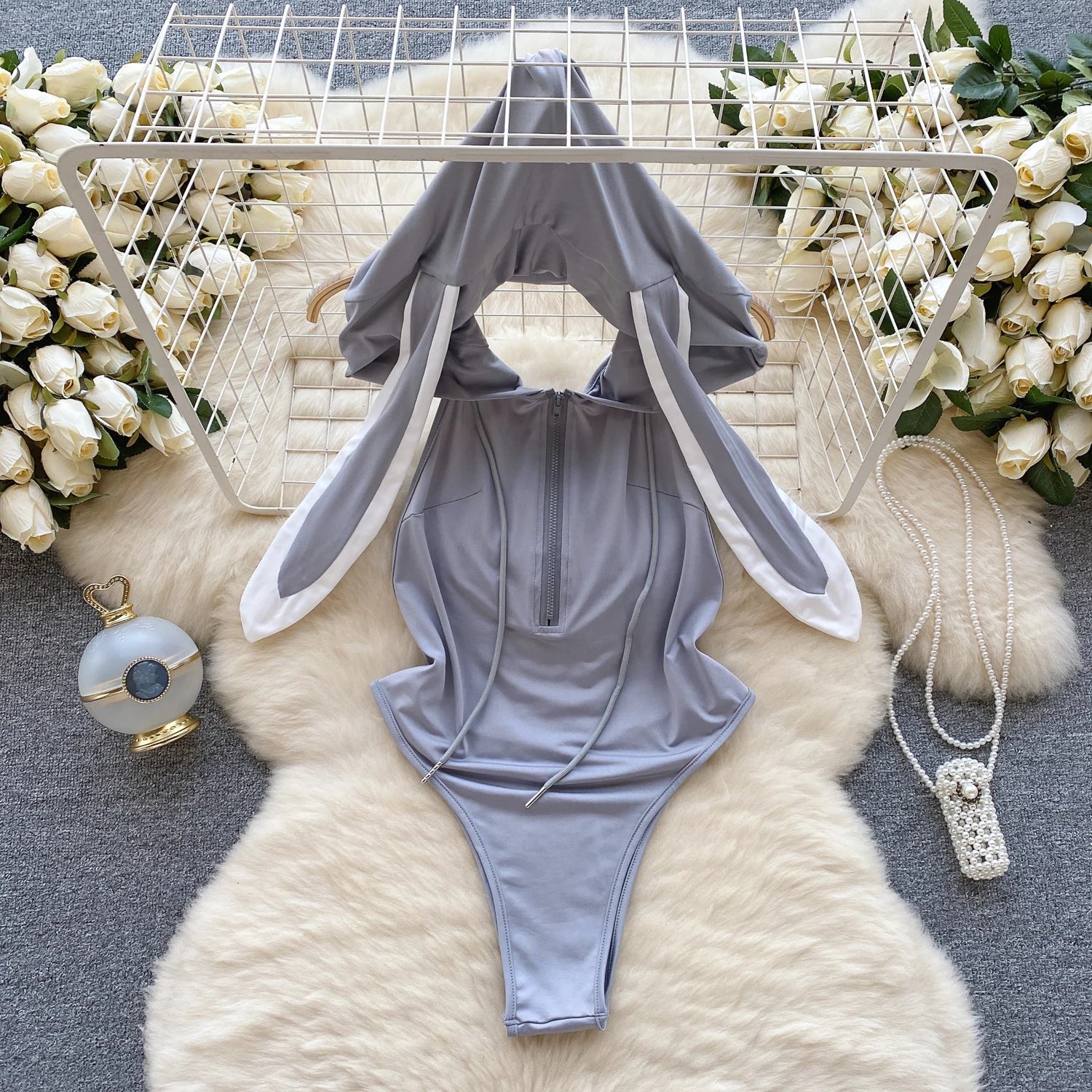 Combinaison Lingerie Femme Sexy Lapin Cosplay Déguisément Dos Nu Ajourné – Costume Roleplay Kawaii | Soirée