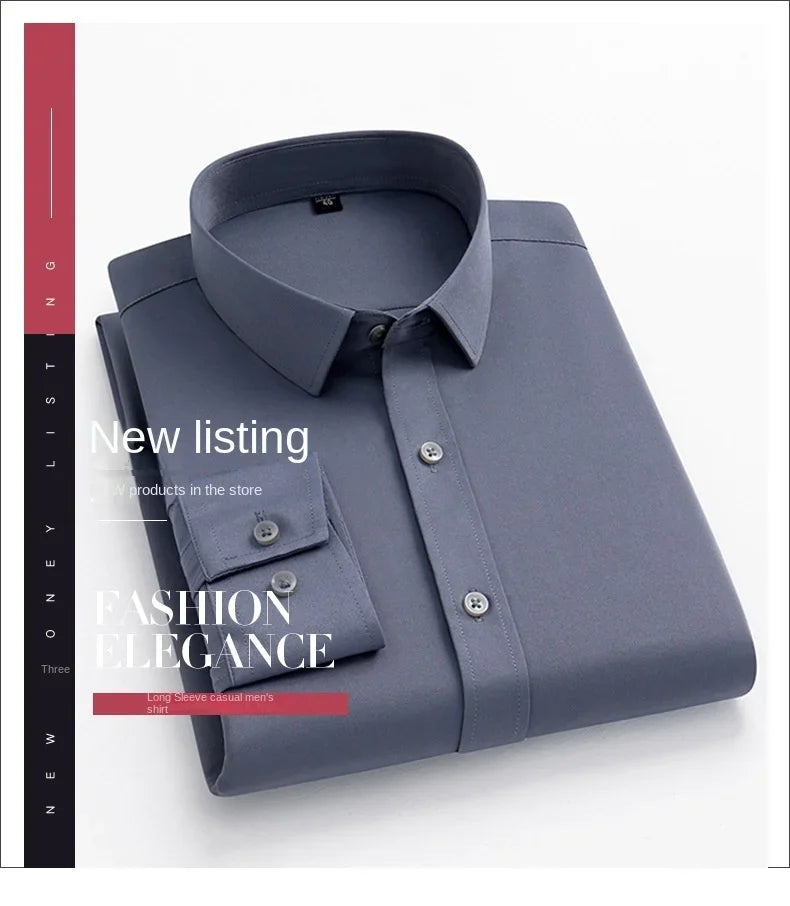 Chemise Homme Manches Longues Élastique Col Mao Sans Repassage – Tenue Professionnelle Business Dress Élégante | Mode Homme Premium