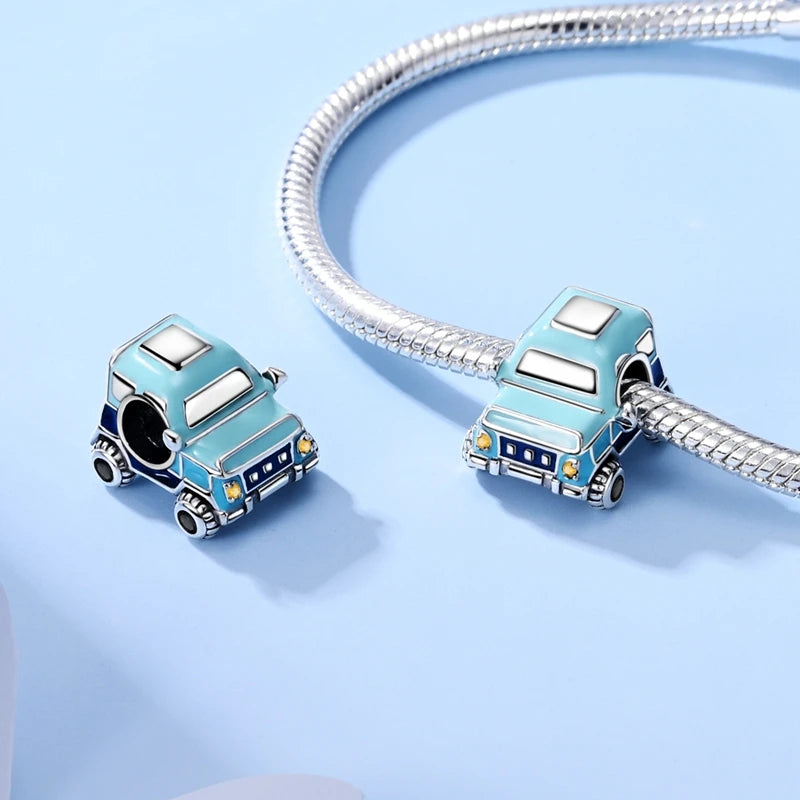 Charm Argent 925 Bleu Rotatif – Œil Démon, Main, Lune & Ciel Étoilé | Perle Pendentif Bracelet Femme | Bijou Spirituel & Mystique