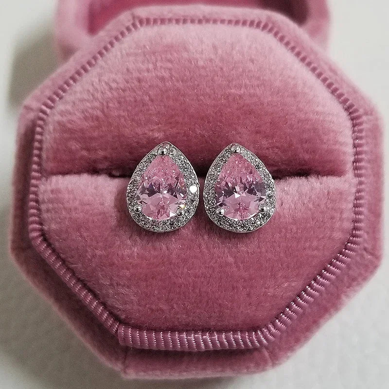 Boucles d'Oreilles Zircon Rose Korean Silver 2026 – Clous Luxe Fashion Bijou Cadeau Femme