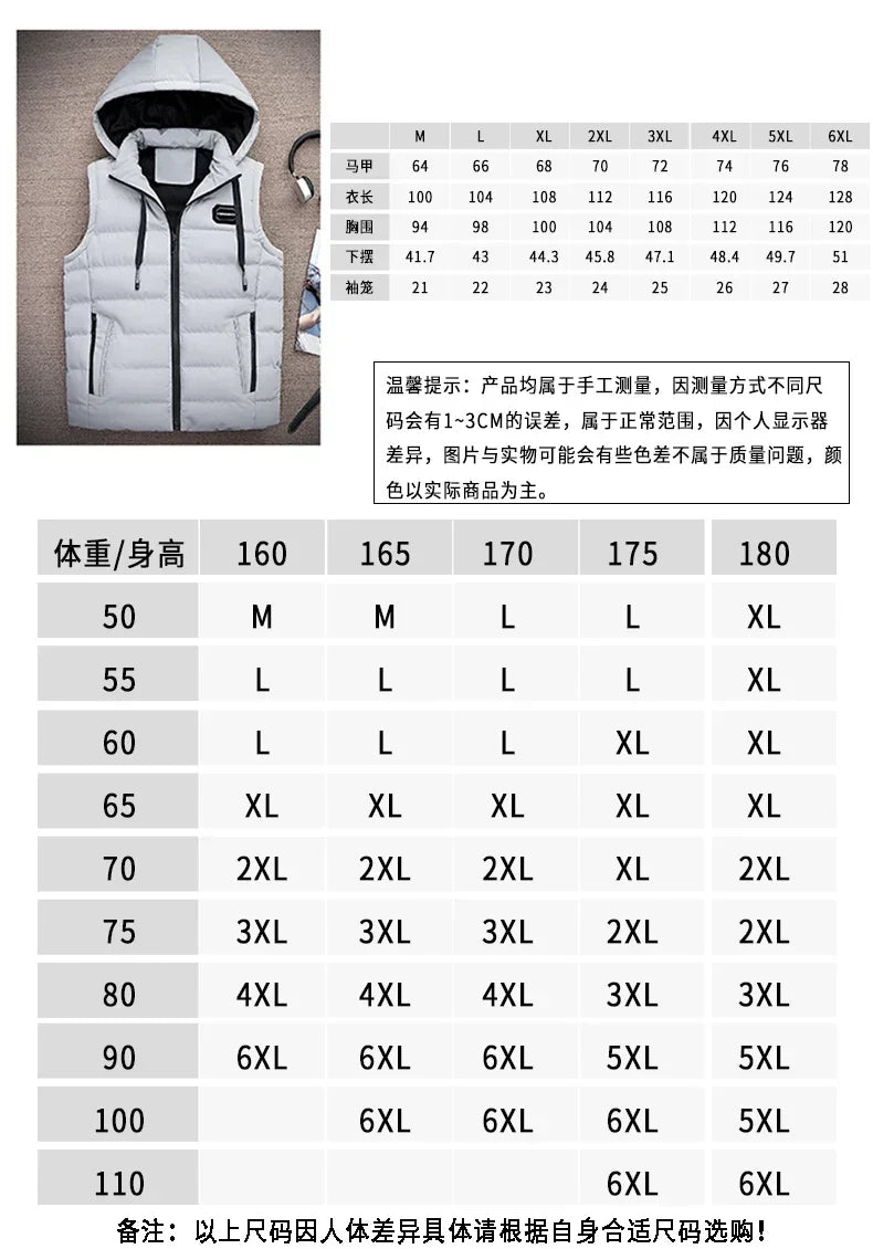 Gilet Homme Matelassé Coton À Capuche Zip – Sans Manches Casual Chaud Grande Taille Jusqu'au 6XL | Mode Homme Premium